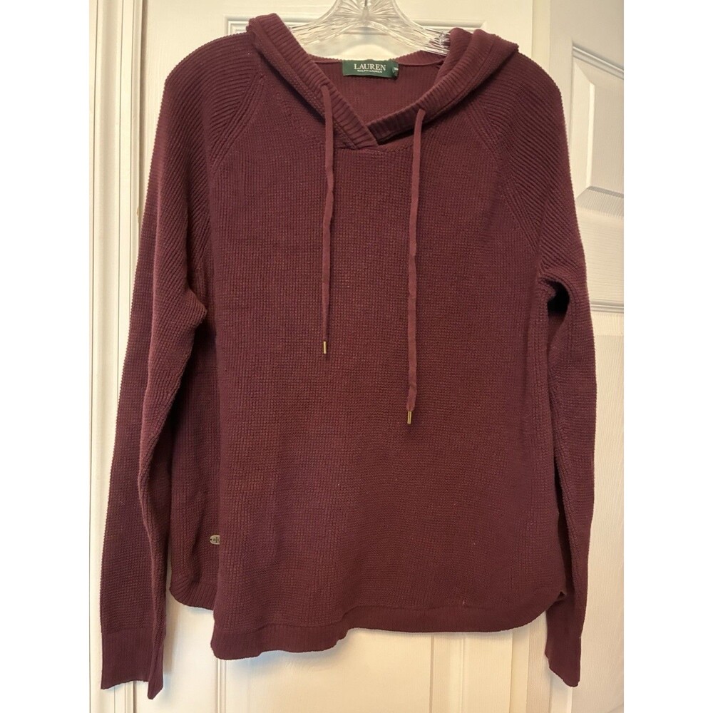 Lauren Ralph Lauren Women’s Size XL Waffle Henley Hoodie Maroon Cotton